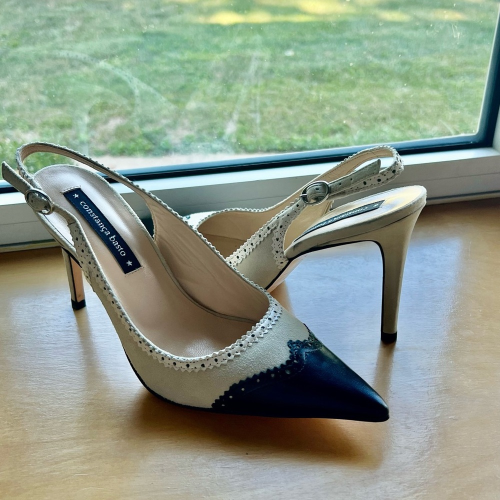 Black and Mint Slingback Heels